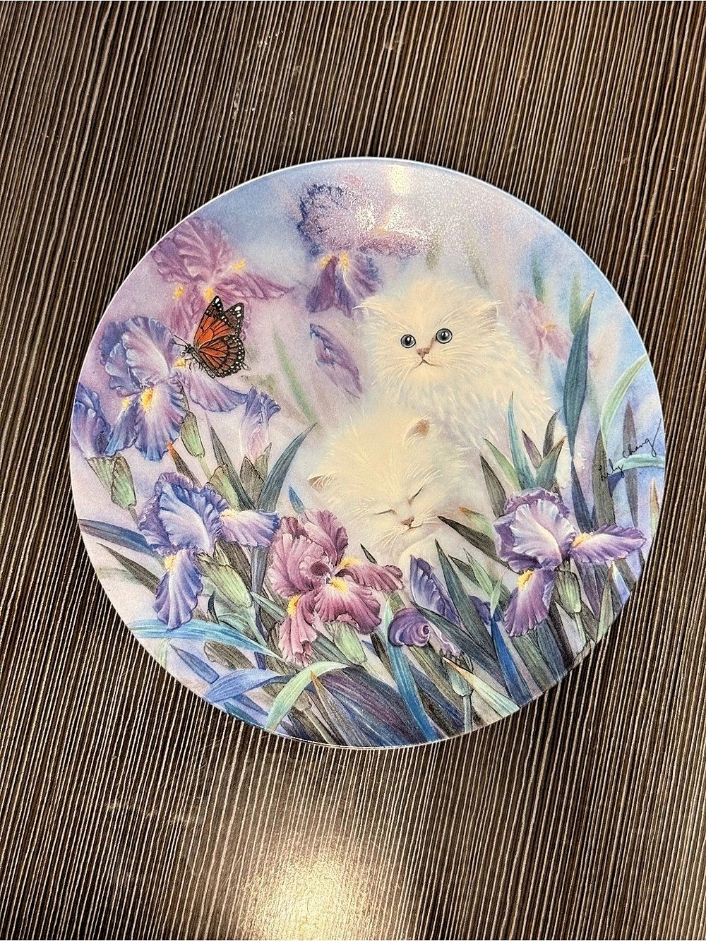 Garden Discovery Floral Cat & Iris Decorative Plate